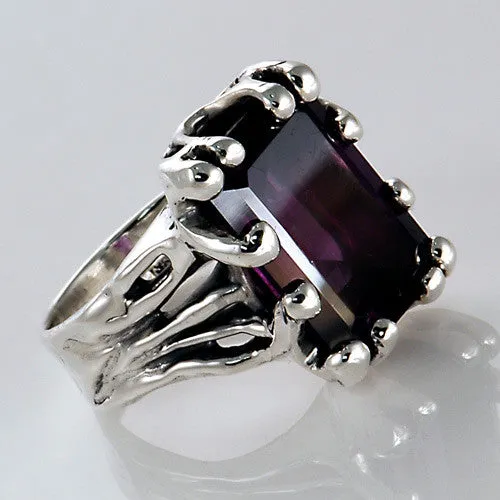 Unique Sterling Silver Amethyst Ring Size 7