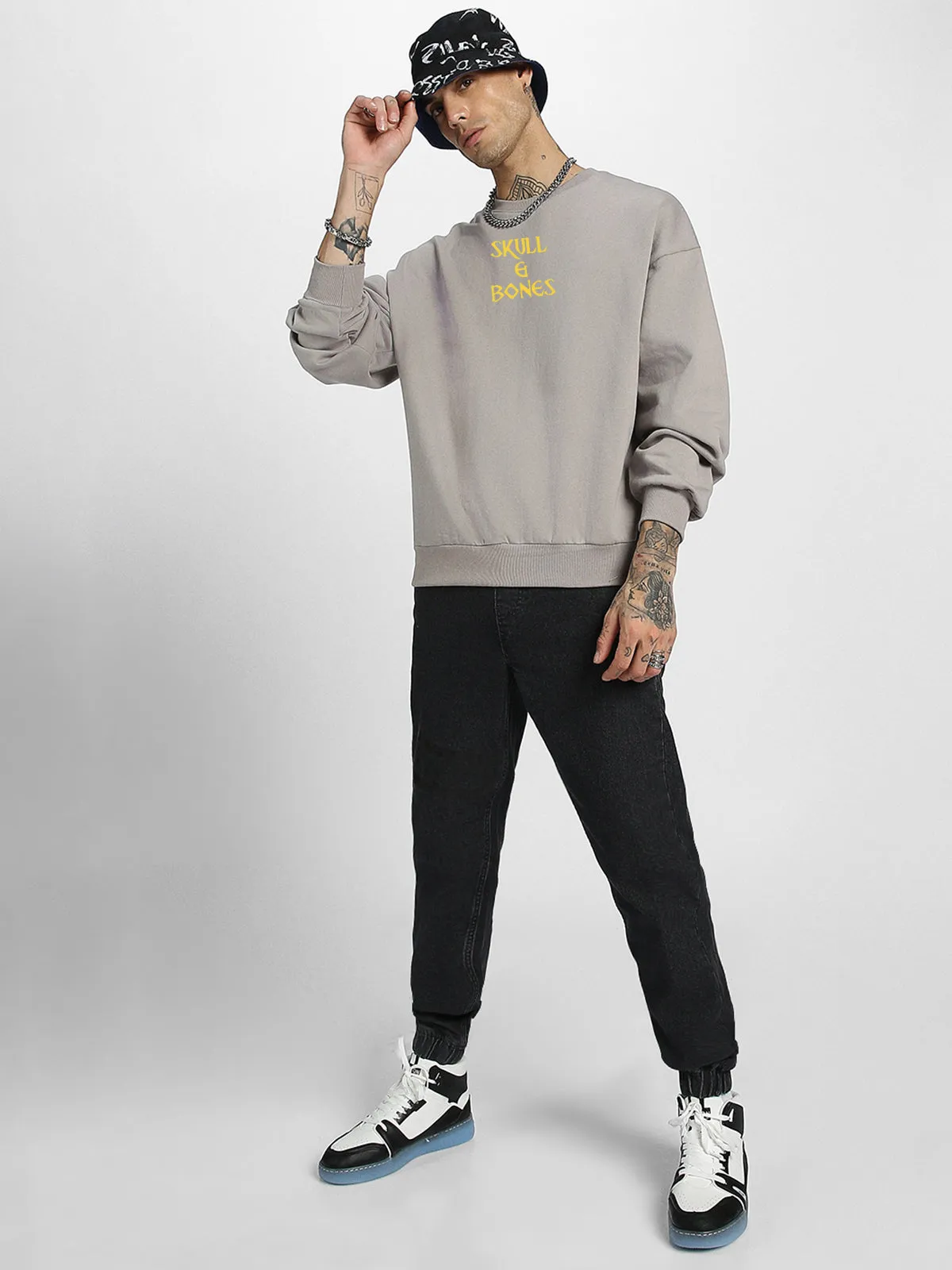 Veirdo Grey Back Typographic Printed Sweatshirt