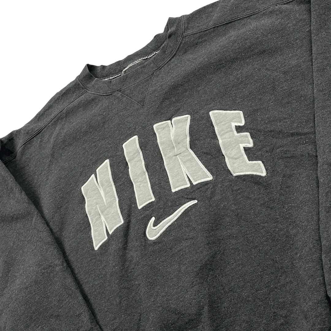 Vintage 90s Grey Nike Spell-Out   Centre Logo Sweatshirt - Large