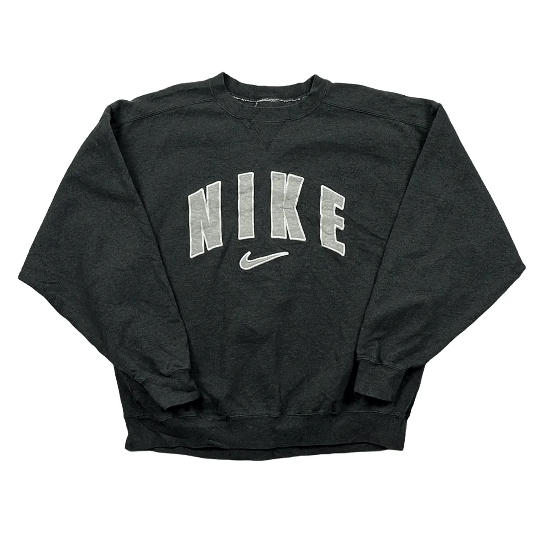 Vintage 90s Grey Nike Spell-Out   Centre Logo Sweatshirt - Large