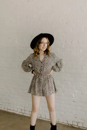 Where You Roam- Leopard Button Down Romper w/ Bubble Sleeves