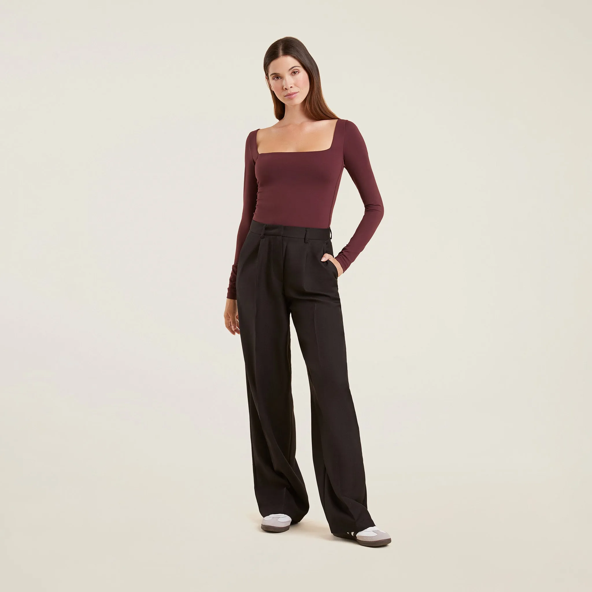 Wide Square Neck Bodysuit | Merlot