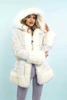 Women's Petite Playa Coat in "White Velvet Unicorn Sequin " IN STOCK